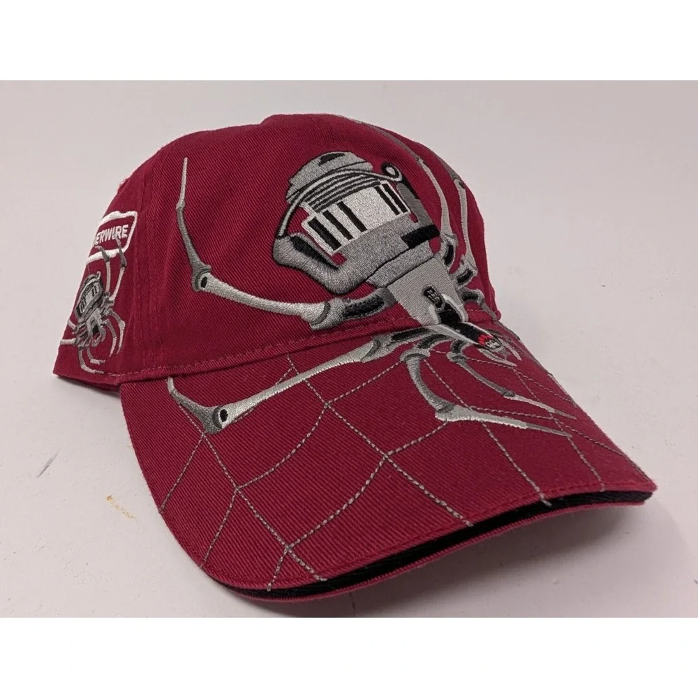 VINTAGE Spider Wire Hat Cap Strap Back Red Fishing Reel Embroidered Big Logo Y2K